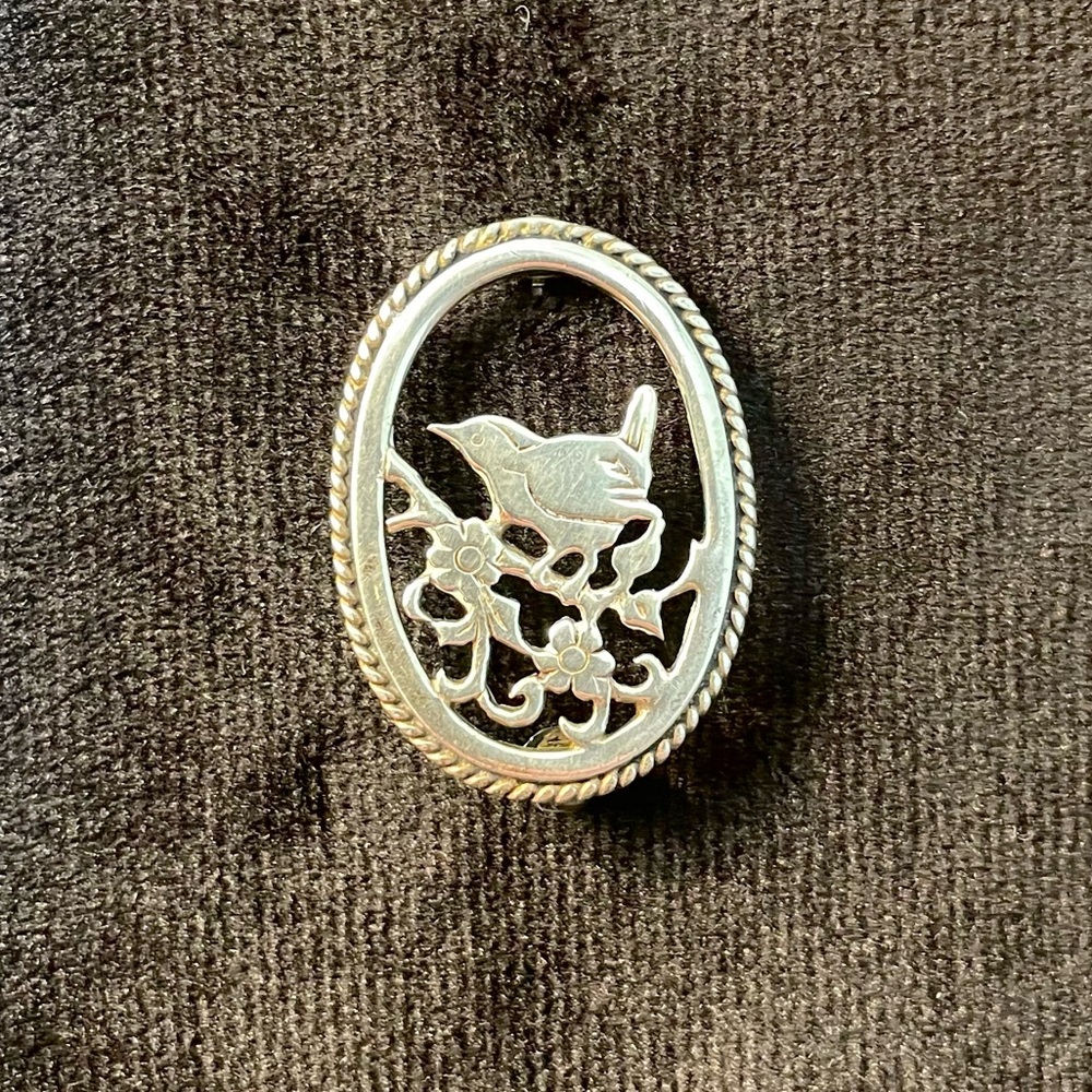 Vintage Sterling Bird on Branch Brooch